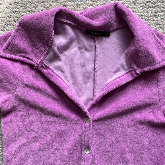 Lilac purple terry cloth romper jumpsuit - Picture 4 of 8